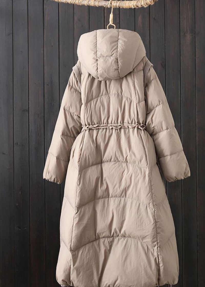 Elegante Brune Hette Patchworklommer Duck Down Puffer Winter - Dunjakker for kvinner