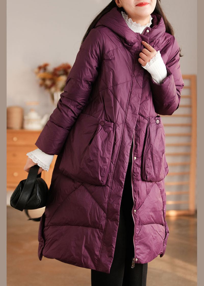 Elegante Lilla Hettelommer Duck Down Coat Winter - Dunjakker for kvinner