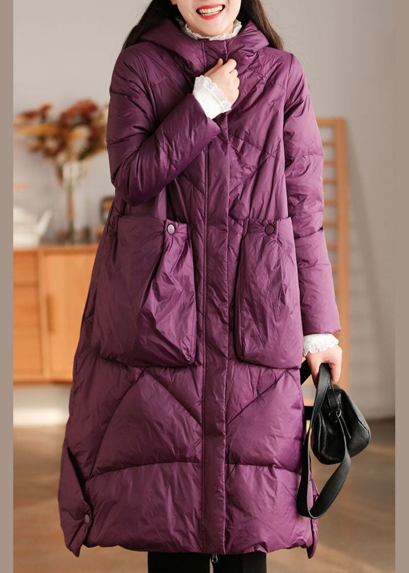 Elegante Lilla Hettelommer Duck Down Coat Winter - Dunjakker for kvinner