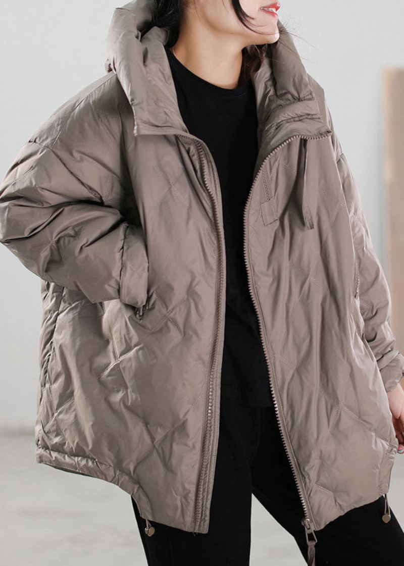 Enkel Black Zip Up Snøring Duck Down Coat Winter - Svart