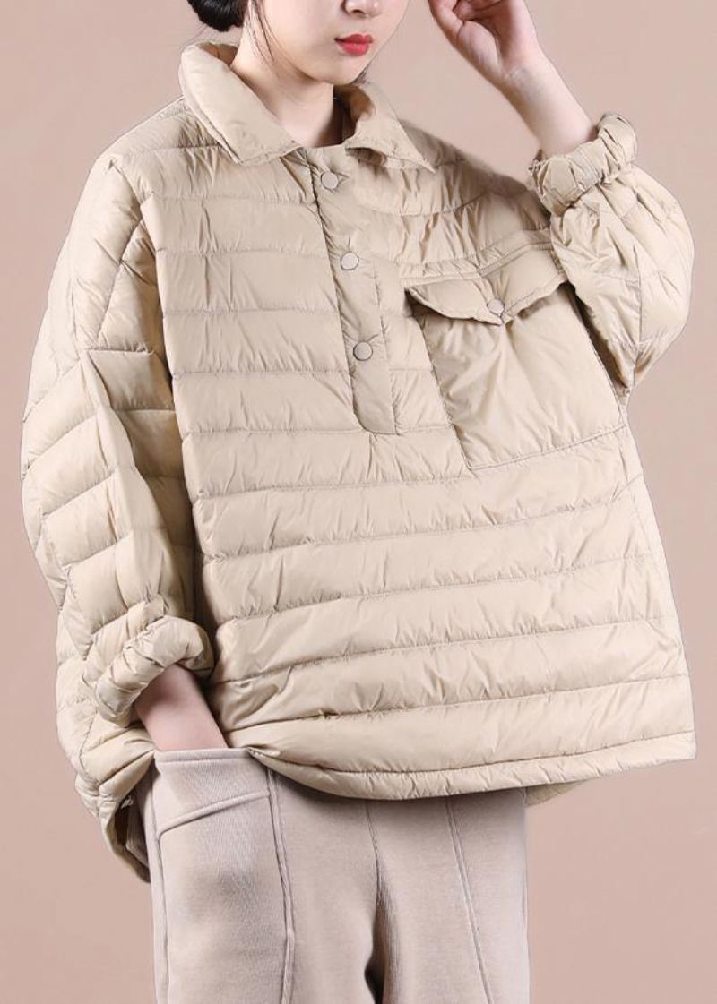 Fin Khaki Dunfrakk Trendy Plus Size Snøjakker Jakkeslagslommer Dame Vinter Yttertøy - Khaki