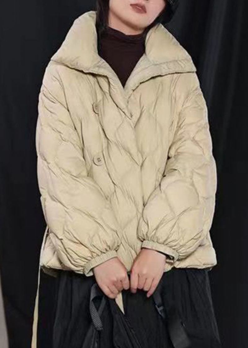 Fin Khaki Løs Stativ Krage Lommer Vinter Duck Down Puffer Coat