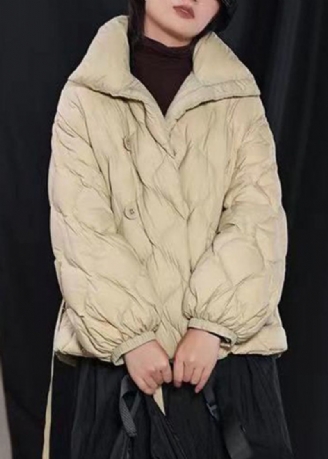 Fin Khaki Løs Stativ Krage Lommer Vinter Duck Down Puffer Coat