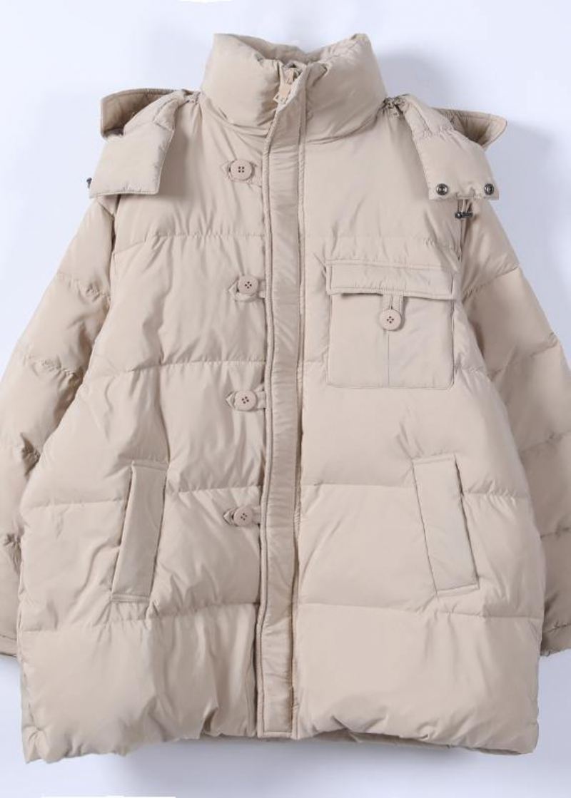 Fin Khaki Plus Size Klær Parkas Hette Glidelås Elegant Vinter Yttertøy - Svart