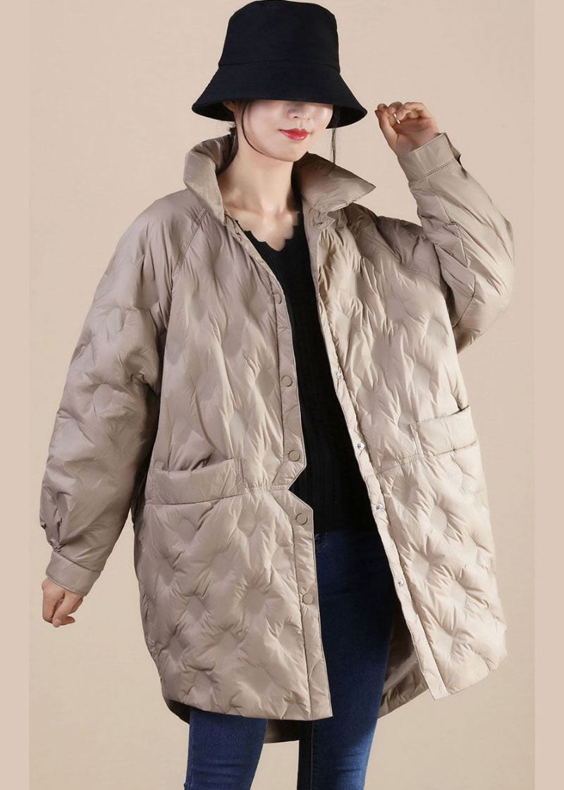 Fransk Khaki Stativ Krage Oversized Duck Down Coat Vinter