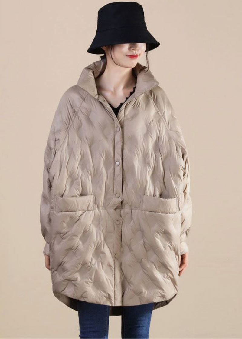 Fransk Khaki Stativ Krage Oversized Duck Down Coat Vinter - Kaki