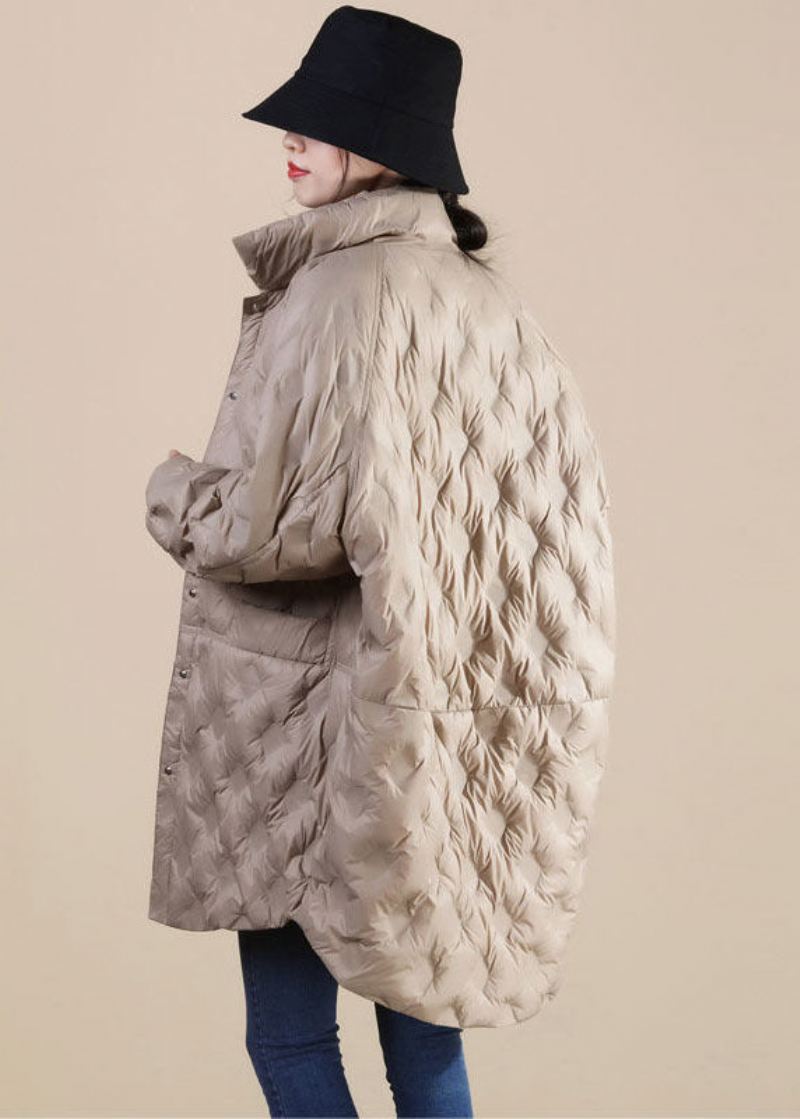 Fransk Khaki Stativ Krage Oversized Duck Down Coat Vinter - Kaki