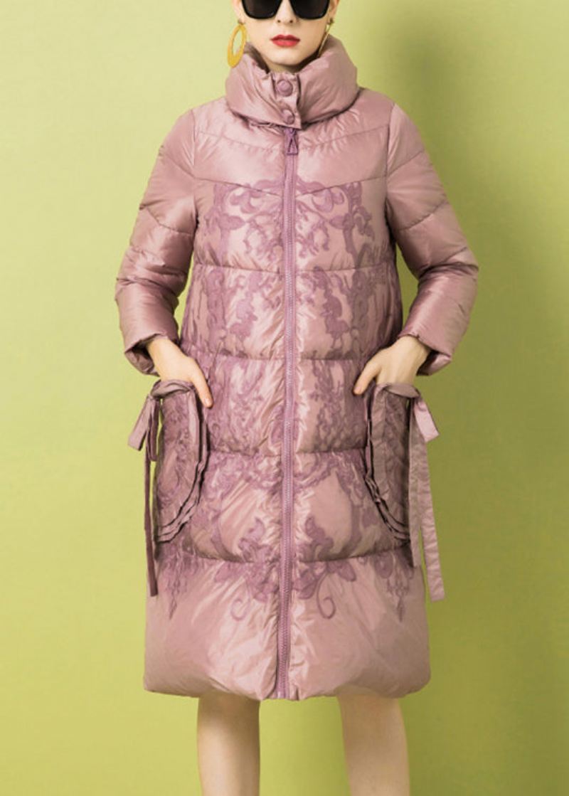 Fransk Rosa Glidelås Lommer Duck Down Coat Vinter