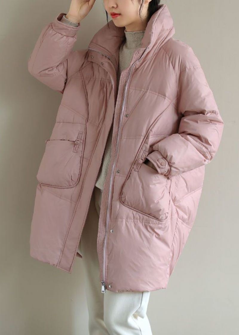 Fransk Rosa Glidelås Oriental Button Duck Down Puffer Coat Vinter - Dunjakker for kvinner