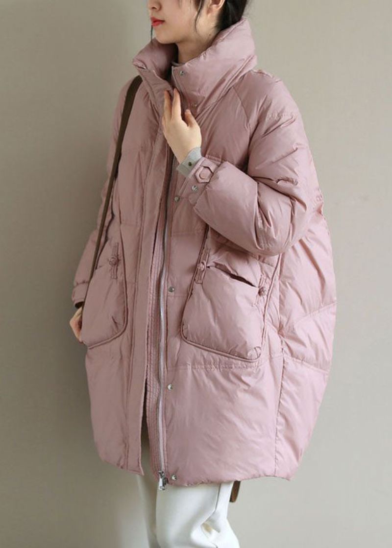 Fransk Rosa Glidelås Oriental Button Duck Down Puffer Coat Vinter - Dunjakker for kvinner