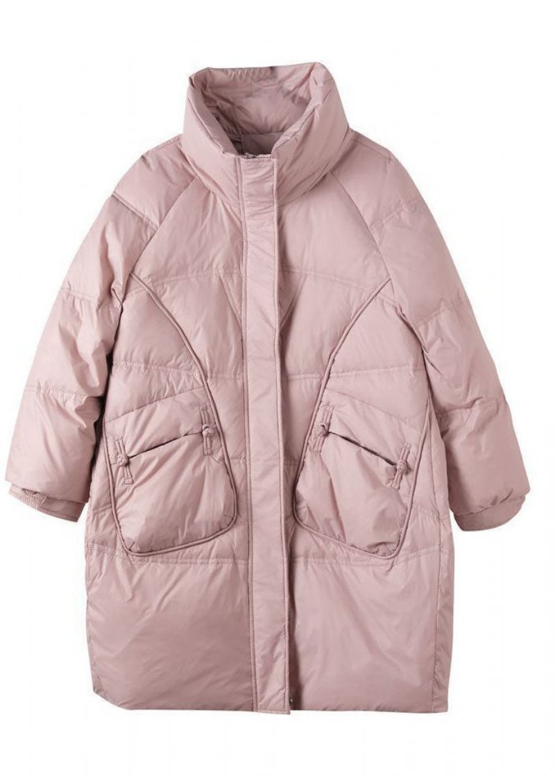 Fransk Rosa Glidelås Oriental Button Duck Down Puffer Coat Vinter - Dunjakker for kvinner