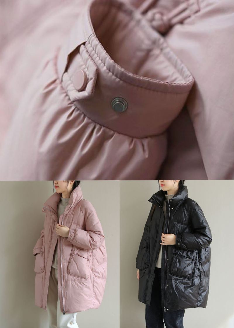 Fransk Rosa Glidelås Oriental Button Duck Down Puffer Coat Vinter - Dunjakker for kvinner