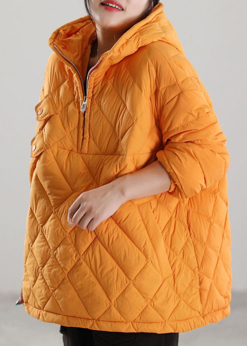 Gule Lommer Duck Down Puffers Jakker Zip Up Winter - Svart