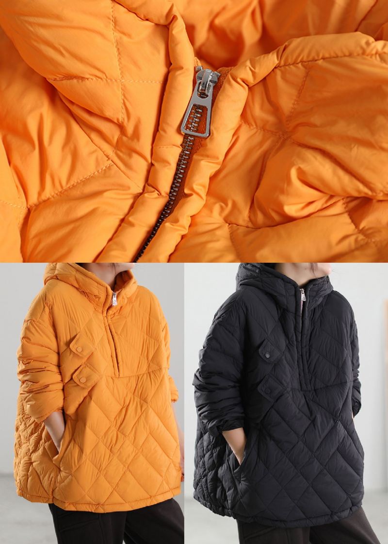 Gule Lommer Duck Down Puffers Jakker Zip Up Winter - Svart