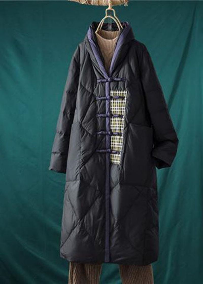 Italiensk Chocolate Mandarin Krage Oversized Patchwork Duck Down Puffer Jacket Vinter - Dunjakker for kvinner