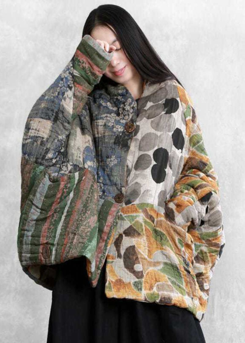 Italiensk Colorblock Oversized Patchwork Print Fine Bomullsfylte Parkas Vinter