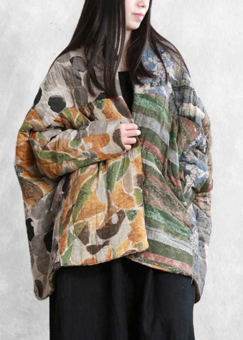 Italiensk Colorblock Oversized Patchwork Print Fine Bomullsfylte Parkas Vinter - Dunjakker for kvinner