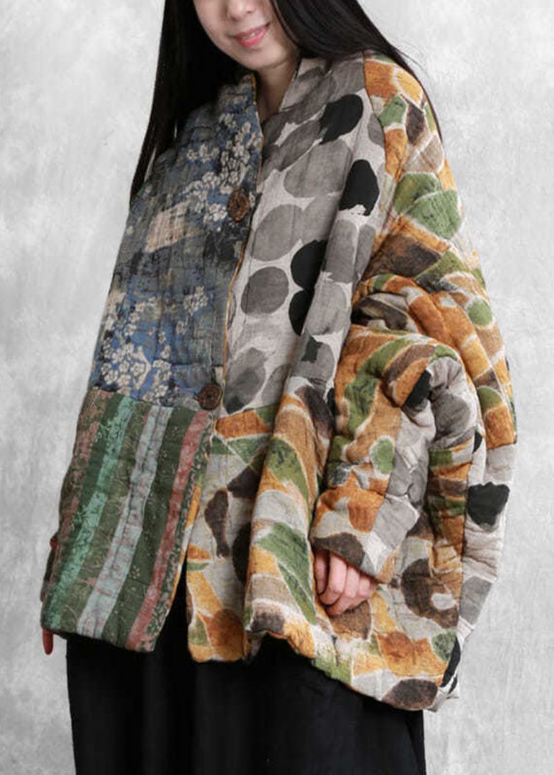 Italiensk Colorblock Oversized Patchwork Print Fine Bomullsfylte Parkas Vinter - Dunjakker for kvinner