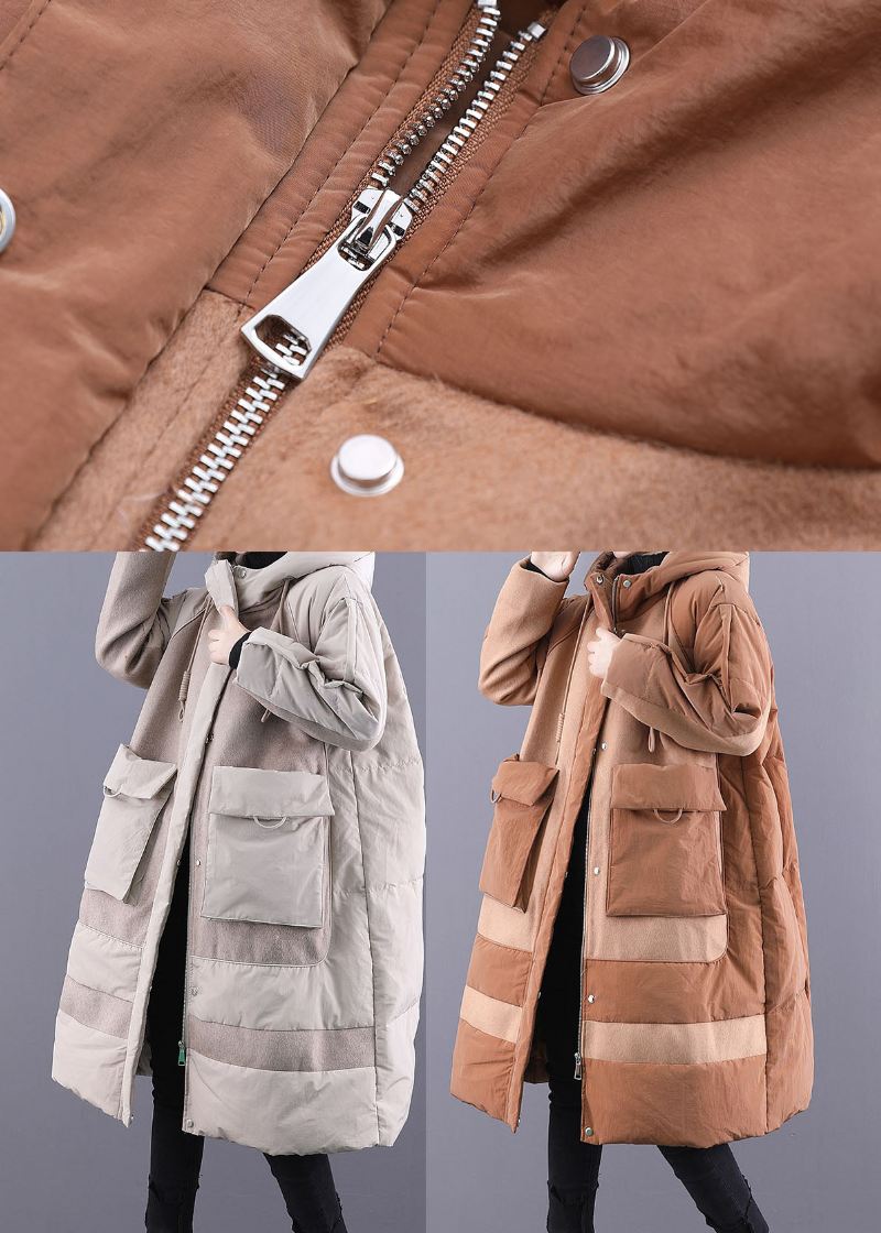 Kamel Snøring Duck Down Vinterfrakker Zip Up Winter - Beige