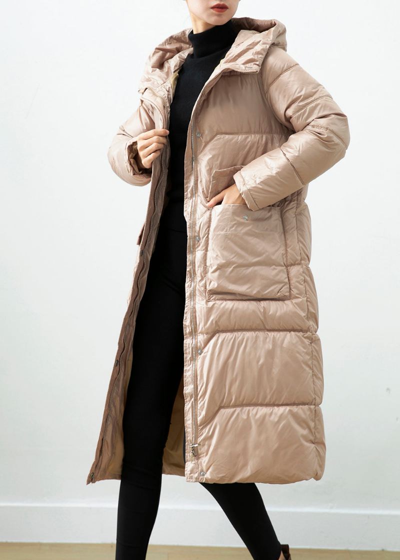 Khaki Duck Down Puffer Jakke Oversized Hette Vinter