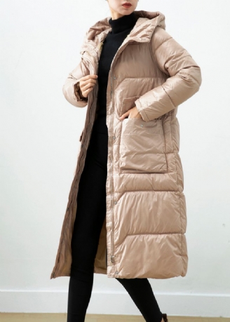 Khaki Duck Down Puffer Jakke Oversized Hette Vinter