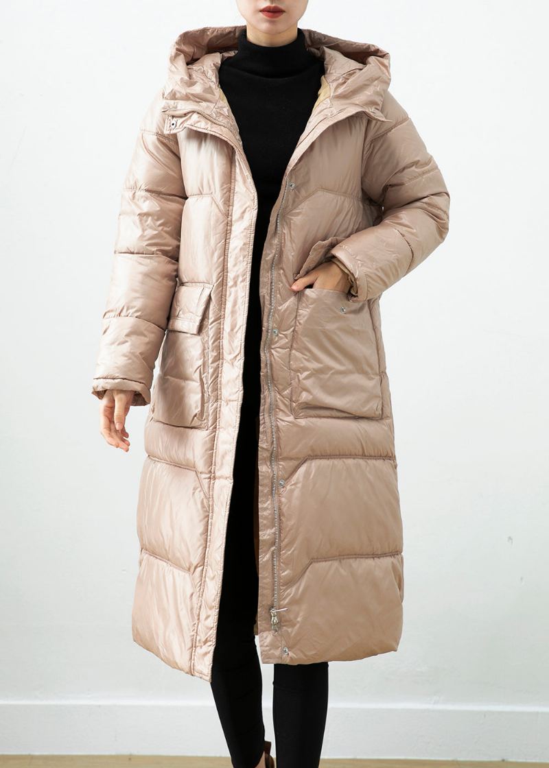 Khaki Duck Down Puffer Jakke Oversized Hette Vinter - Dunjakker for kvinner