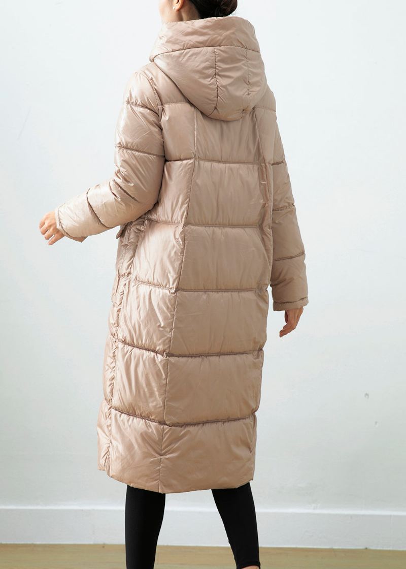 Khaki Duck Down Puffer Jakke Oversized Hette Vinter - Dunjakker for kvinner