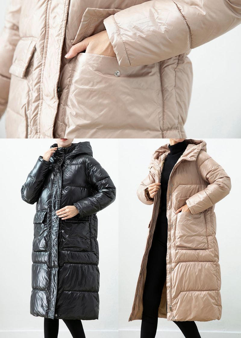 Khaki Duck Down Puffer Jakke Oversized Hette Vinter - Dunjakker for kvinner