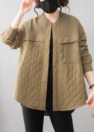 Khaki Lav Høy Design Patchwork Tynn Cotton Stativ Krage Vinter