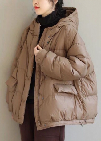 Khaki Solid Duck Down Puffer Jacket Hettelommer Vinter