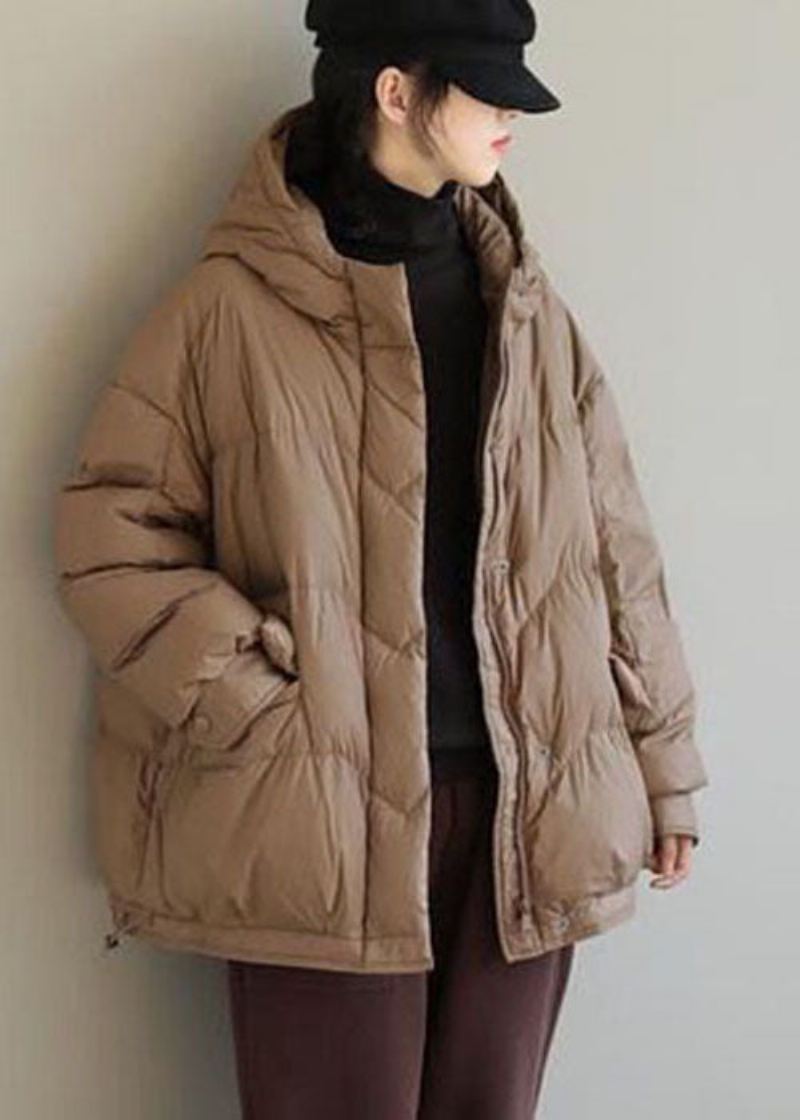 Khaki Solid Duck Down Puffer Jacket Hettelommer Vinter - Khaki