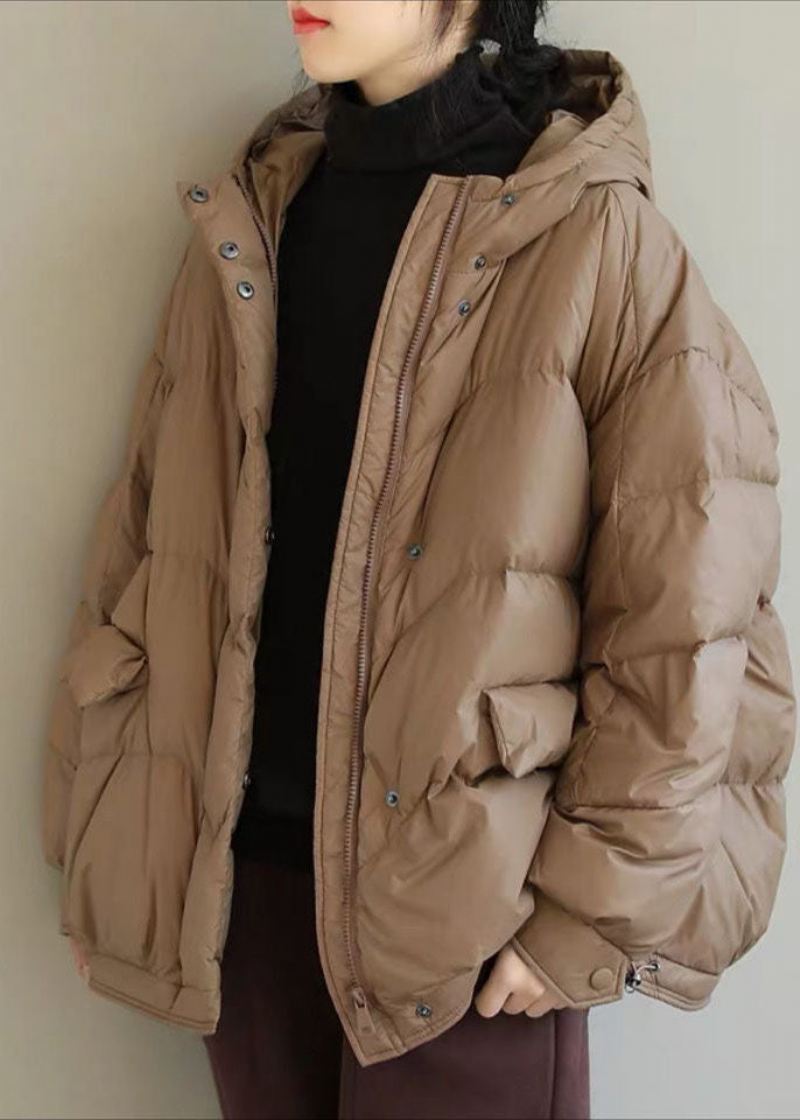 Khaki Solid Duck Down Puffer Jacket Hettelommer Vinter - Khaki