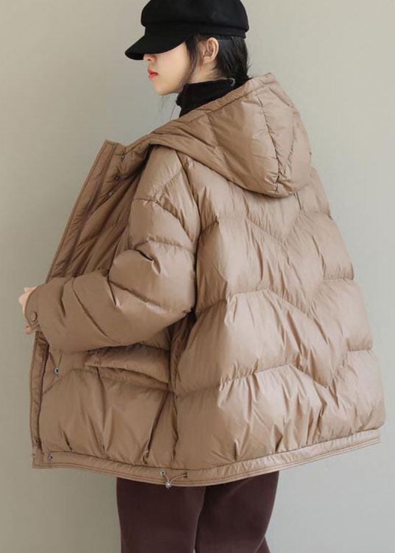 Khaki Solid Duck Down Puffer Jacket Hettelommer Vinter - Khaki