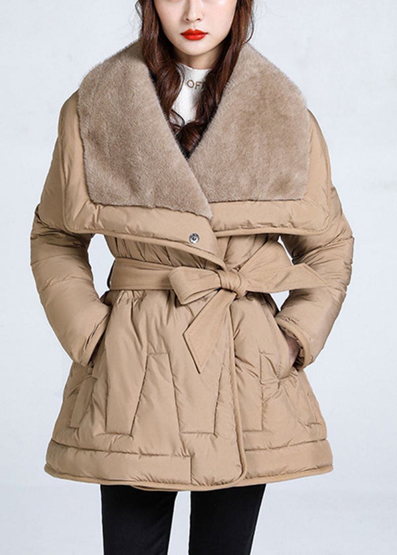 Khaki Tie Midje Duck Down Jacket Peter Pan Krage Vinter - Dunjakker for kvinner