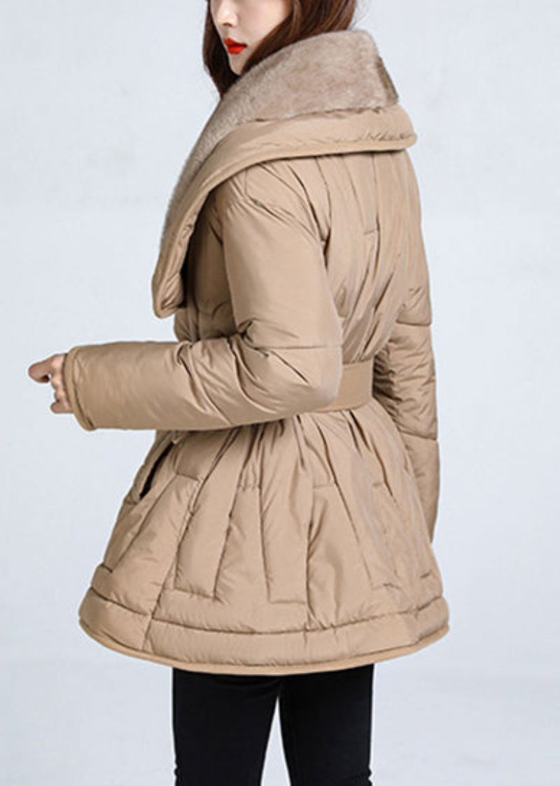 Khaki Tie Midje Duck Down Jacket Peter Pan Krage Vinter - Dunjakker for kvinner