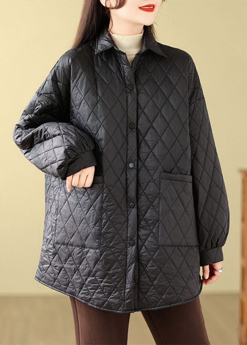 Kvinner Kaffe Peter Pan Kragelommer Plaid Patchwork Parkas Langermet - Kaffe