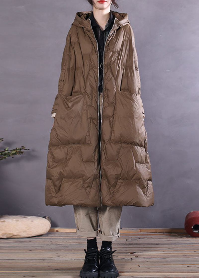 Kvinner Khaki Zip Up Mote Duck Down Frakk Vinter