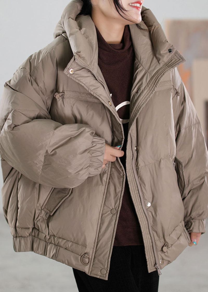 Kvinner Khaki Zip Up Snøring Duck Down Puffer Jacket Vinter