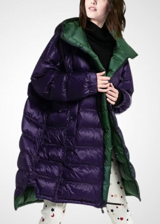 Kvinner Lilla Hette Glidelås Duck Down Puffer Coat Vinter