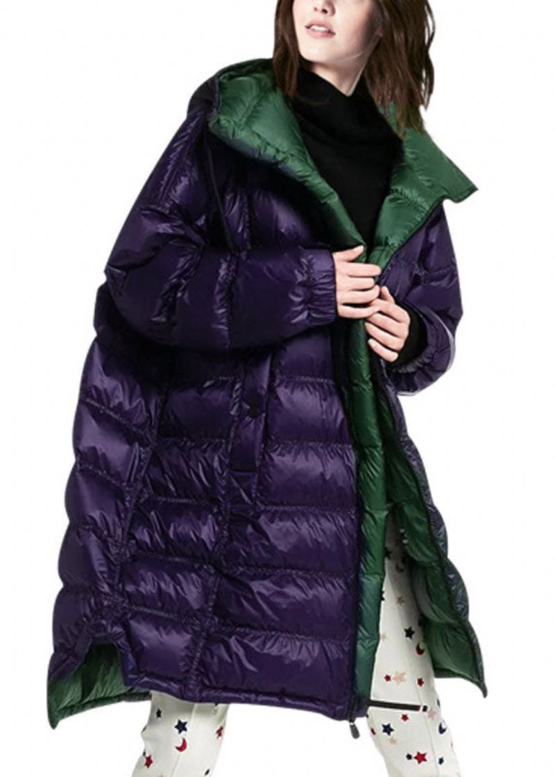 Kvinner Lilla Hette Glidelås Duck Down Puffer Coat Vinter - Dunjakker for kvinner