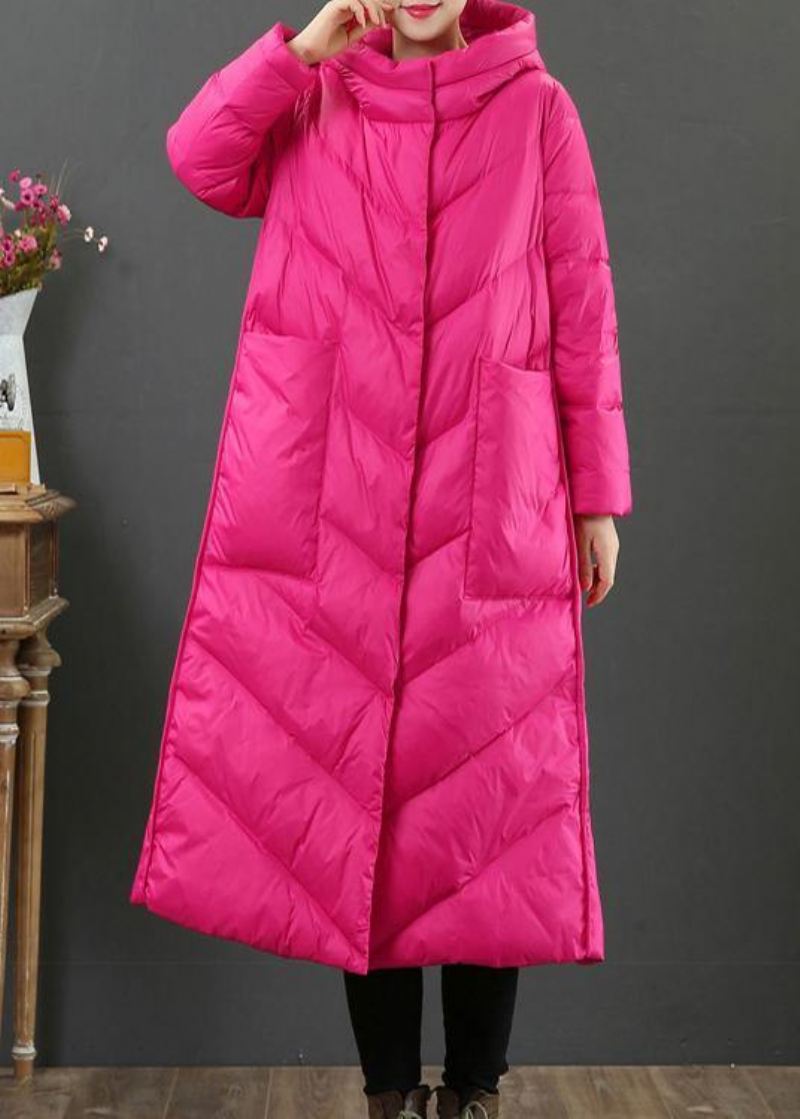 Kvinner Oversize Trenchcoat Vinterfrakk Rose Hettelommer Ullfrakk - Rosa