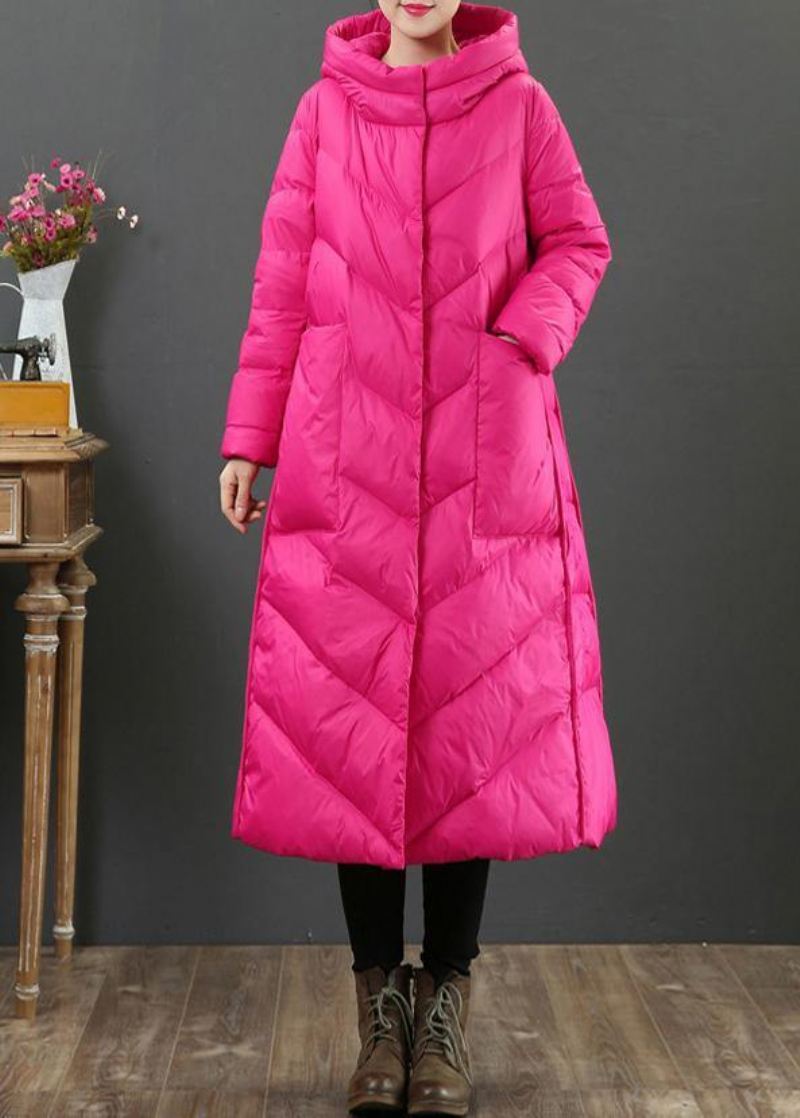 Kvinner Oversize Trenchcoat Vinterfrakk Rose Hettelommer Ullfrakk - Rosa