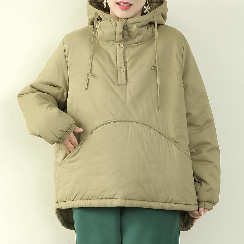 Kvinner Plus Size Jakker Outwear Lysegrønn Parkas Med Snøring Med Hette