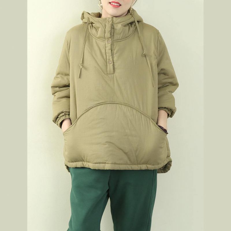 Kvinner Plus Size Jakker Outwear Lysegrønn Parkas Med Snøring Med Hette - Svart