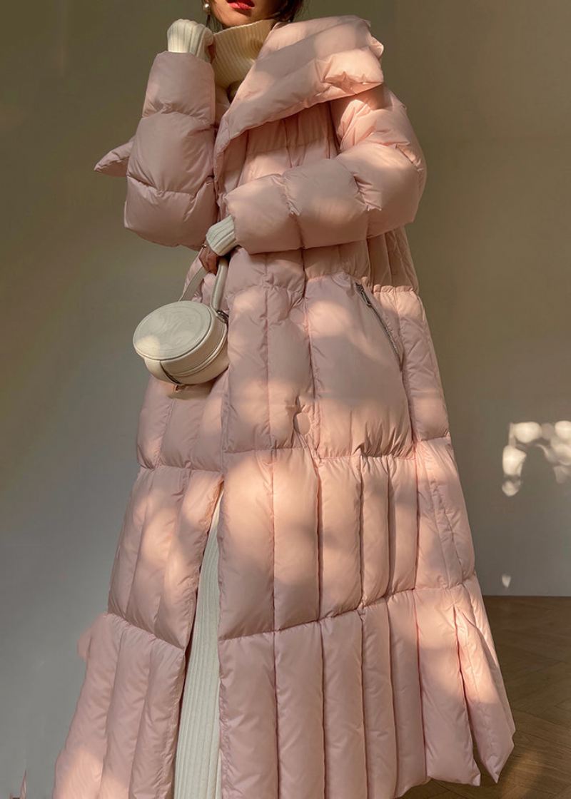 Kvinner Rosa Oversized Tie Midje Duck Down Coats Vinter