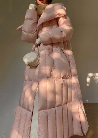 Kvinner Rosa Oversized Tie Midje Duck Down Coats Vinter