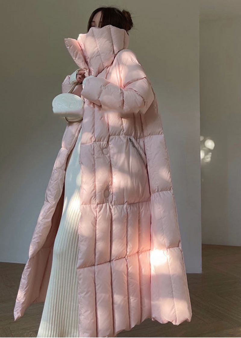 Kvinner Rosa Oversized Tie Midje Duck Down Coats Vinter - Dunjakker for kvinner