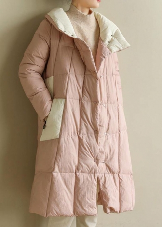 Kvinner Rosa Varm Vinterfrakk Plus Size Klær Patchwork Dameparkas Stativ Krage Fine Kåper