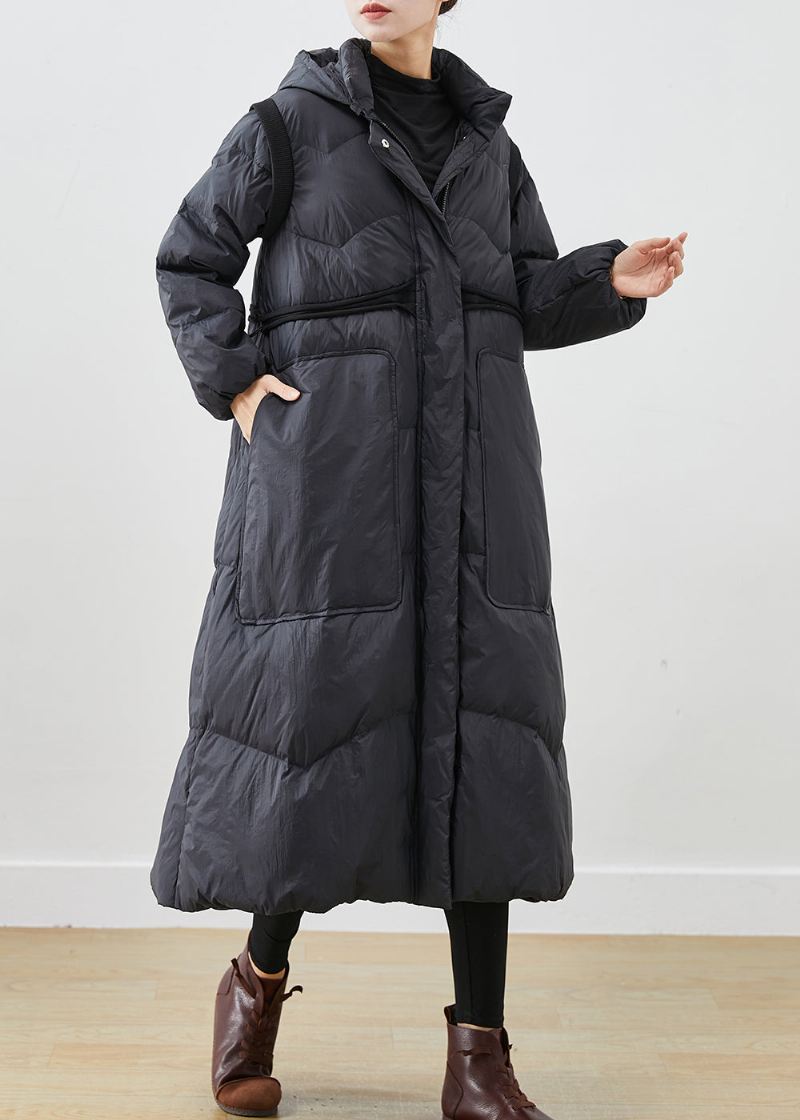 Kvinner Svart Cinched Store Lommer Duck Down Coat Winter - Dunjakker for kvinner