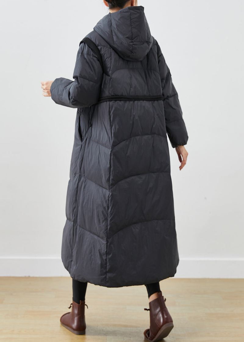 Kvinner Svart Cinched Store Lommer Duck Down Coat Winter - Dunjakker for kvinner